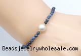 CFB844 4mm faceted round dumortierite & potato white freshwater pearl bracelet