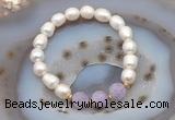 CFB902 9mm - 10mm rice white freshwater pearl & lavender amethyst stretchy bracelet