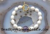 CFB909 Hand-knotted 9mm - 10mm rice white freshwater pearl & amethyst bracelet