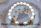 CFB915 9mm - 10mm rice white freshwater pearl & yellow tiger eye stretchy bracelet