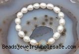 CFB925 9mm - 10mm rice white freshwater pearl & serpentine jasper stretchy bracelet