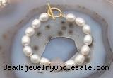 CFB933 Hand-knotted 9mm - 10mm rice white freshwater pearl & rose quartz bracelet