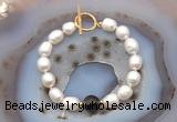 CFB937 Hand-knotted 9mm - 10mm rice white freshwater pearl & smoky quartz bracelet