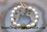 CFB954 Hand-knotted 9mm - 10mm rice white freshwater pearl & China jade bracelet