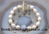 CFB971 Hand-knotted 9mm - 10mm rice white freshwater pearl & blue lace agate bracelet