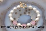 CFB984 Hand-knotted 9mm - 10mm rice white freshwater pearl & candy jade bracelet