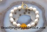 CFB986 Hand-knotted 9mm - 10mm rice white freshwater pearl & candy jade bracelet