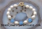 CFB989 Hand-knotted 9mm - 10mm rice white freshwater pearl & candy jade bracelet