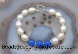 CFB990 Hand-knotted 9mm - 10mm rice white freshwater pearl & candy jade bracelet