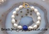 CFB991 Hand-knotted 9mm - 10mm rice white freshwater pearl & candy jade bracelet