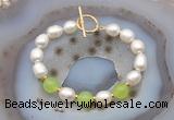 CFB993 Hand-knotted 9mm - 10mm rice white freshwater pearl & candy jade bracelet