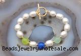 CFB997 Hand-knotted 9mm - 10mm rice white freshwater pearl & colorful candy jade bracelet