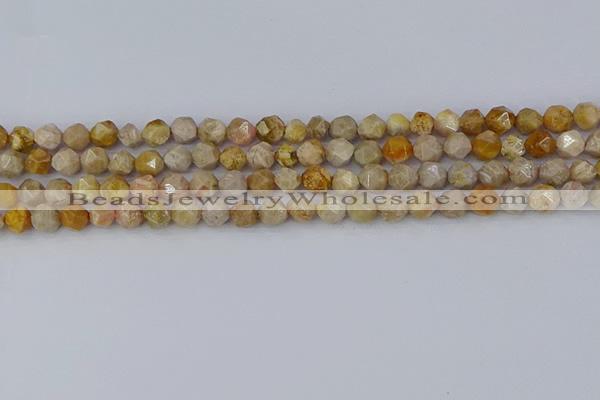 CFC236 15.5 inches 6mm faceted nuggets fossil coral beads