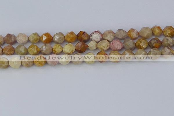 CFC238 15.5 inches 10mm faceted nuggets fossil coral beads