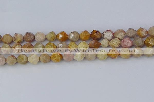 CFC239 15.5 inches 12mm faceted nuggets fossil coral beads