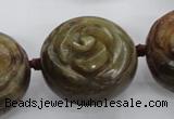 CFG1144 15.5 inches 30mm carved flower flower jade beads