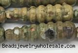 CFG1531 15.5 inches 10*35mm carved teardrop rhyolite gemstone beads