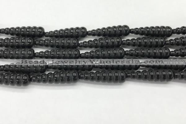 CFG1534 15.5 inches 10*35mm carved teardrop black agate beads