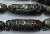 CFG210 15.5 inches 12*40mm carved rice dragon blood jasper beads