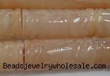 CFG212 15.5 inches 14*31mm carved column pink aventurine jade beads