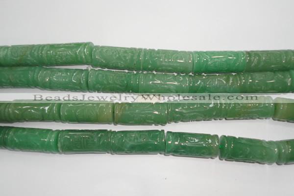 CFG213 15.5 inches 14*31mm carved column green aventurine jade beads