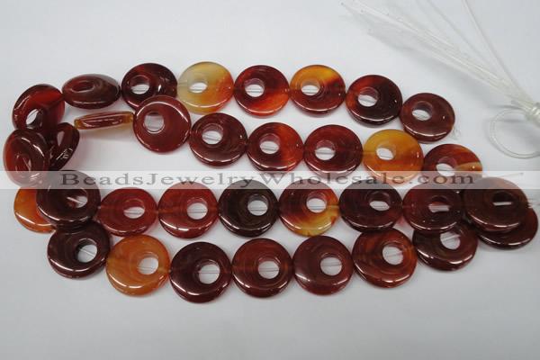 CFG277 15.5 inches 25mm carved donut red agate beads