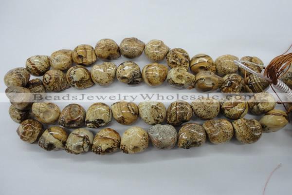 CFG347 15.5 inches 18*19mm carved skull picture jasper beads