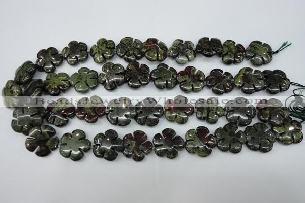 CFG456 15.5 inches 20mm carved flower dragon blood jasper beads