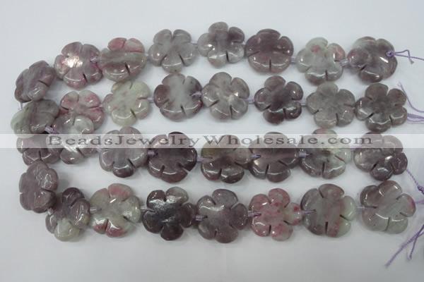 CFG459 15.5 inches 24mm carved flower lilac jasper beads