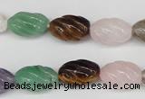 CFG52 15.5 inches 10*16mm carved rice mixed gemstone beads