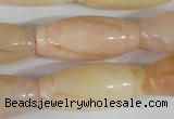 CFG555 15.5 inches 15*35mm carved rice pink aventurine beads