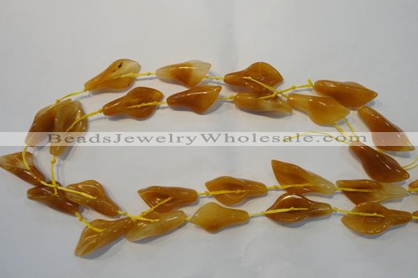 CFG560 15.5 inches 14*28mm carved trumpet flower yellow jade beads