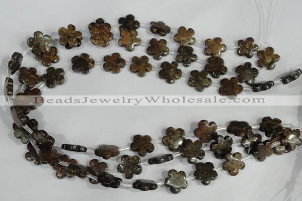 CFG678 15.5 inches 15mm carved flower bronzite gemstone beads