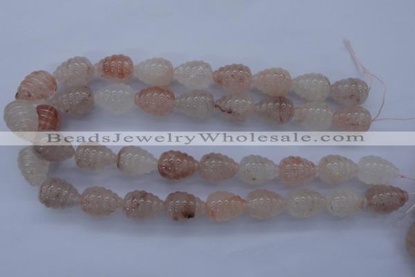 CFG750 15.5 inches 15*20mm carved teardrop natural pink quartz beads