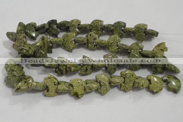 CFG794 12.5 inches 14*18mm carved animal green lace gemstone beads