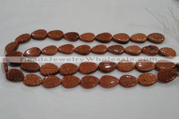 CFG816 12.5 inches 15*20mm carved leaf goldstone beads wholesale