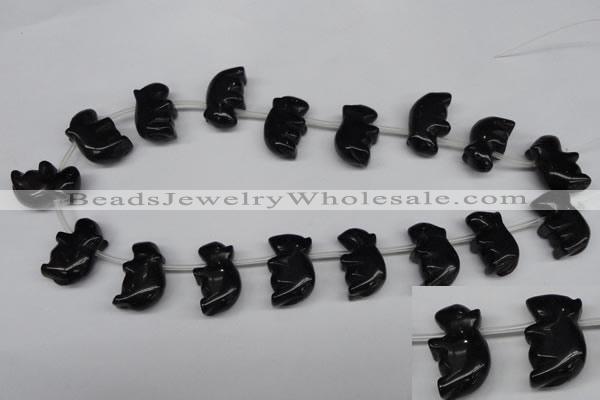 CFG860 Top-drilled 15*24mm carved animal black agate beads