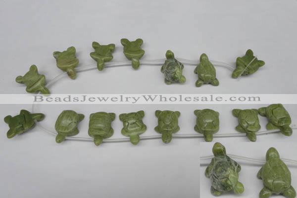 CFG866 Top-drilled 18*27mm carved animal olive jade gemstone beads