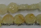 CFG882 15.5 inches 14mm carved flower yellow jade gemstone beads