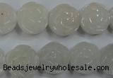 CFG885 15.5 inches 14mm carved flower white jade gemstone beads