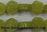 CFG887 15.5 inches 14mm carved flower lemon jade gemstone beads