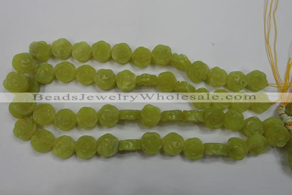 CFG887 15.5 inches 14mm carved flower lemon jade gemstone beads