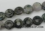 CFG901 15.5 inches 12mm carved coin donut moss agate beads