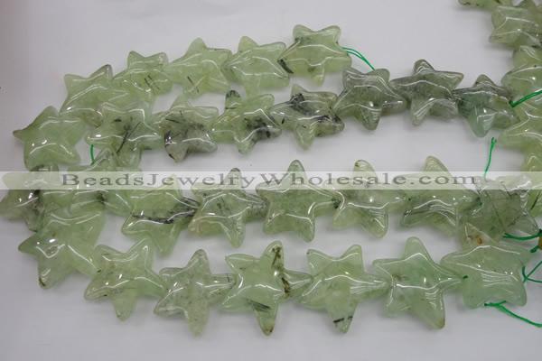 CFG919 15.5 inches 30*33mm carved star green rutilated quartz beads