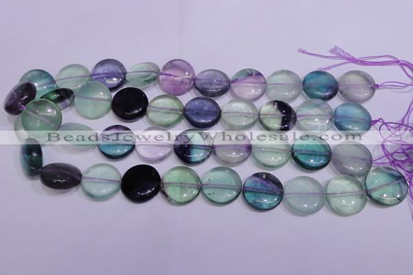 CFL1065 15 inches 18mm flat round natural fluorite gemstone beads