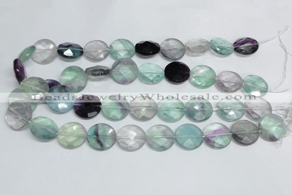 CFL320 15.5 inches 20mm faceted coin natural fluorite beads