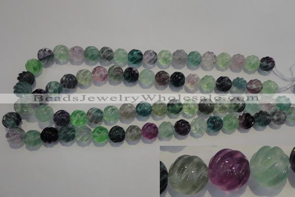 CFL457 15.5 inches 12mm carved round natural fluorite beads