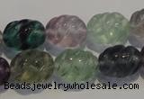 CFL476 15.5 inches 12*16mm carved rice natural fluorite beads