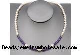 CFN101 potato white freshwater pearl & amethyst necklace, 16 - 24 inches