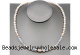 CFN102 potato white freshwater pearl & morganite necklace, 16 - 24 inches